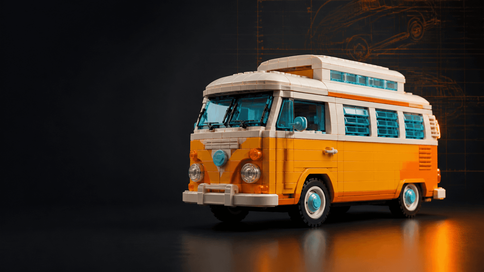 Amber and orange brick camper van prepared as a build concept
