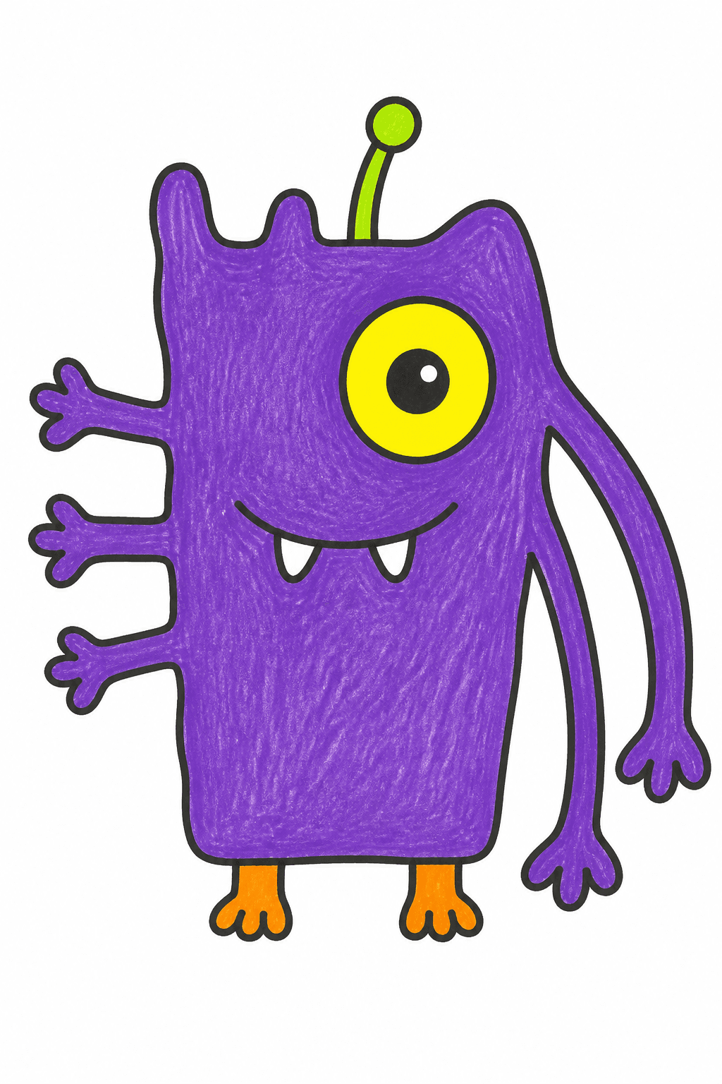 Original purple one-eyed monster drawing
